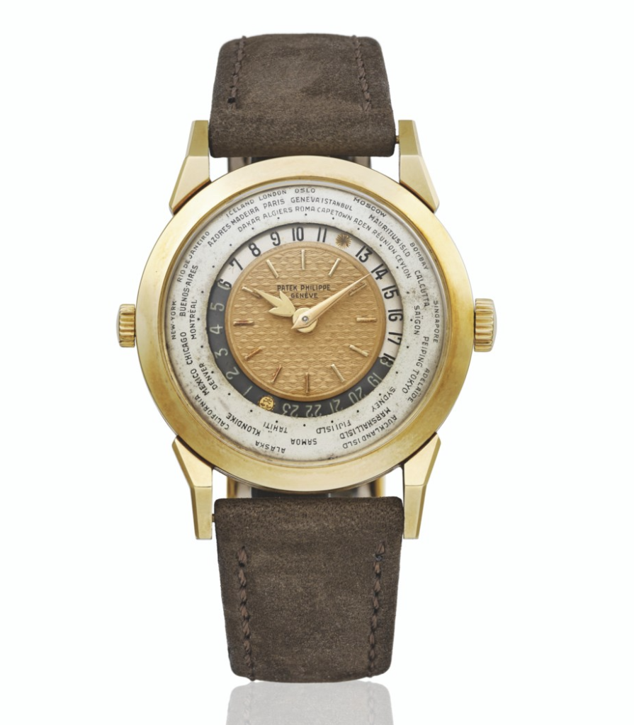 The Patek Philippe Two-Crown Worldtime with Guillouché Gold Dial sold for $2.9 million US dollars in Geneva in November of 2021 at Christie’s. 