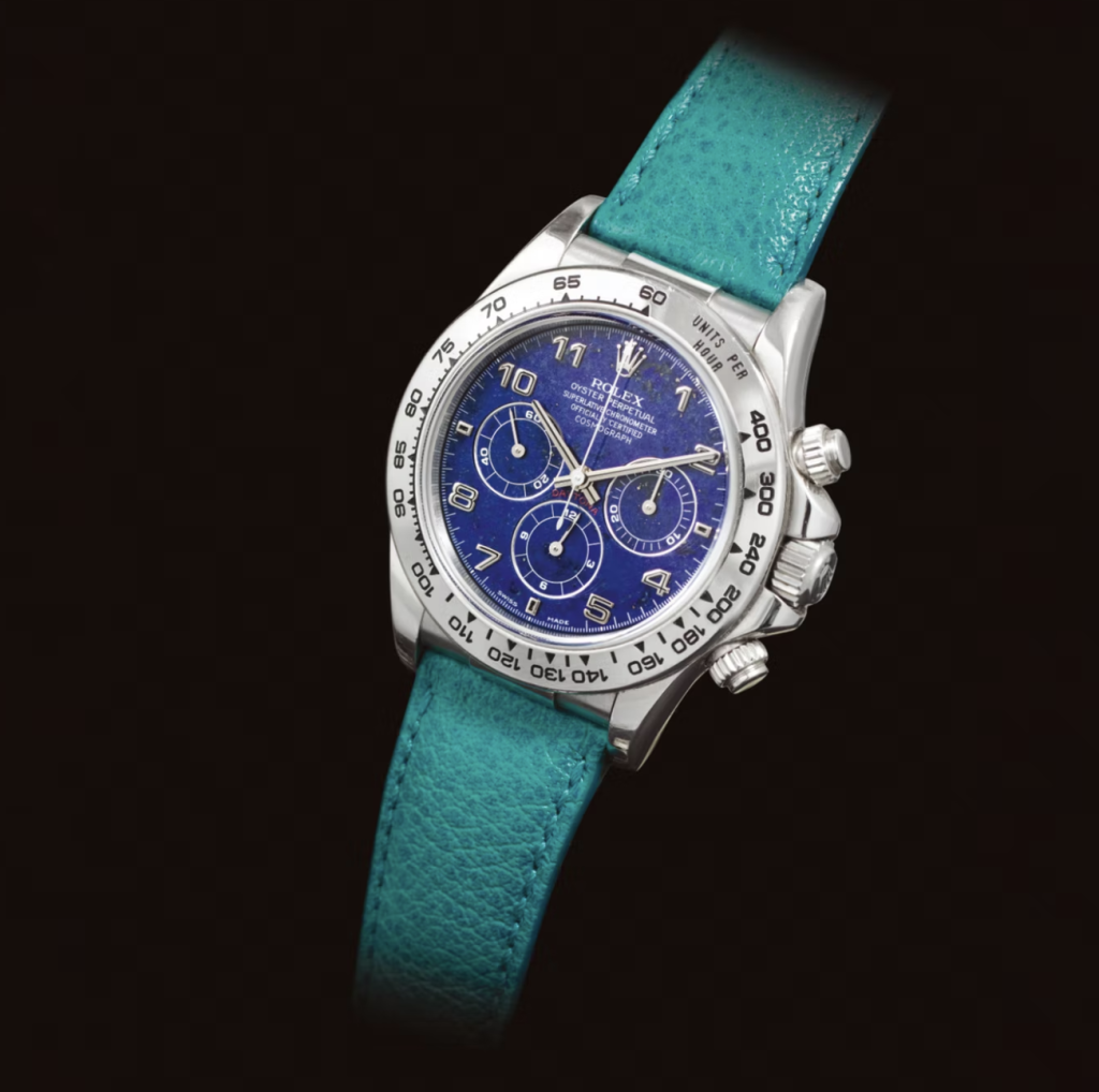The Rolex Daytona Lapis Lazuli Platinum sold for $3.2 million US dollars in Hong Kong in July of 2020 at Sotheby’s. 