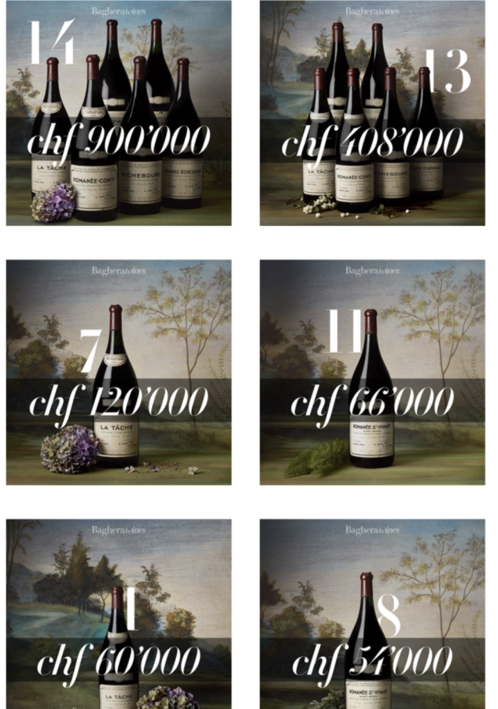 another of the most expensive wine in the world as of 2025 : “Kingdoms” by Baghera/wine sold six large-format six-liter bottles of Methuselah from the legendary Domaine de la Romanée-Conti. A Swiss buyer bought lot 14 for about $978,000