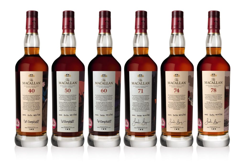 The Macallan Red Collection with Exclusive Labels Illustrated by Javi Aznarez (6 bts 70cl) - one of the priciest collection of bourbon whisky in the world
